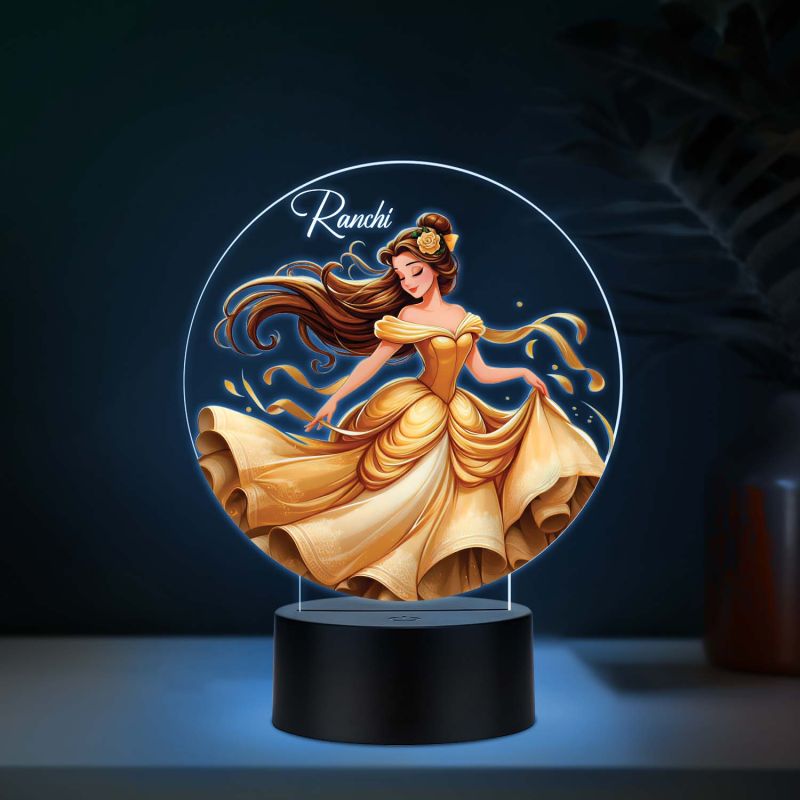 Personalized Princess UV Print Multicolor LED Night Lamp Round Acrylic Kids Decor Light